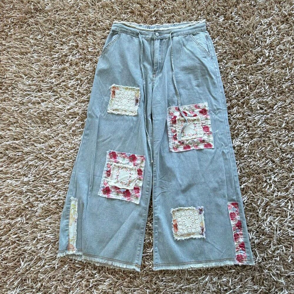 POL Pinstripe Draw String Patch Pants Size L - image 6